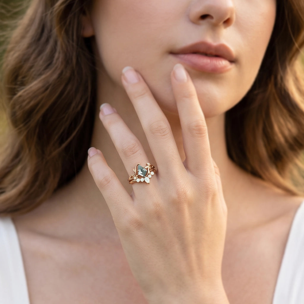Isadora’s Verdant | Kite Cut Moss Agate & Opal Bridal Set 2pcs