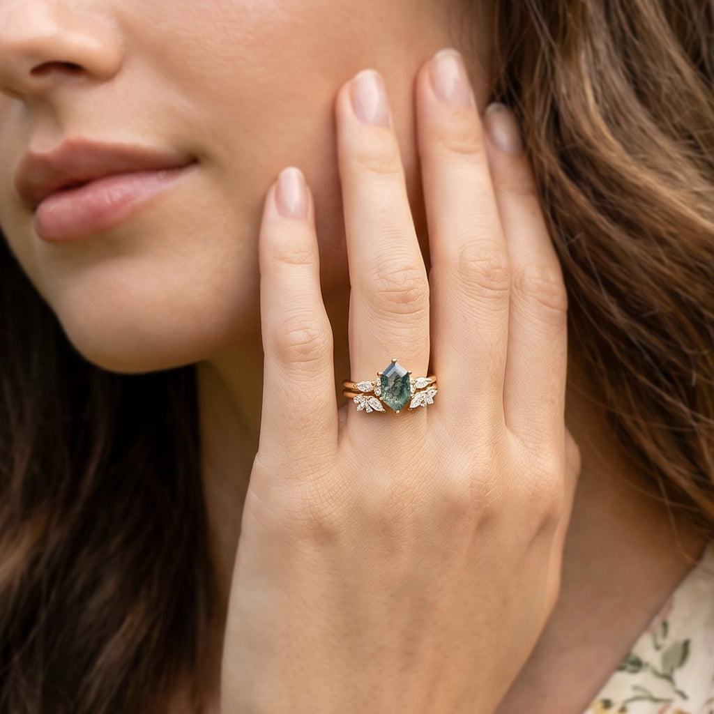 Sophia’s Serenity | Hexagon Moss Agate Bridal Set 2pcs.