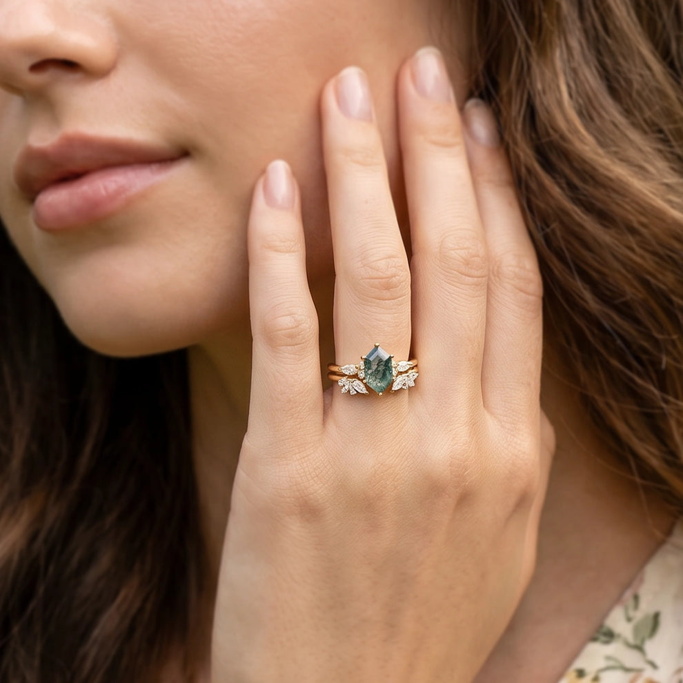 Sophia’s Serenity | Hexagon Moss Agate Bridal Set 2pcs.