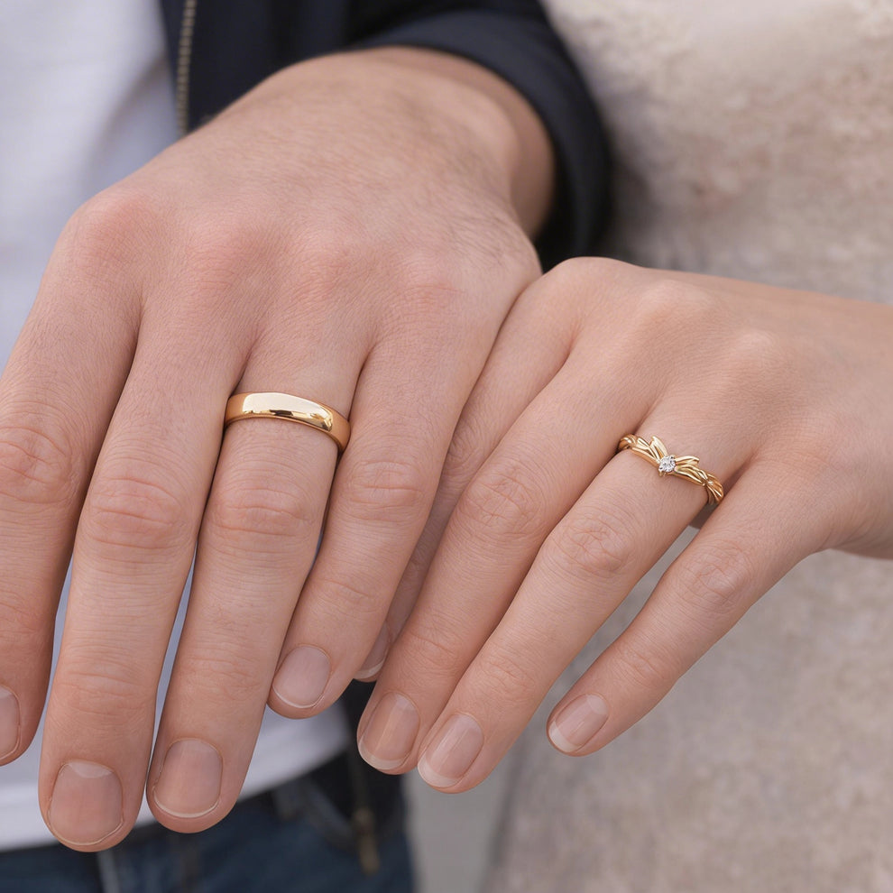 Harmony Duet | Curved Diamond & Classic Band Couple Wedding Set.