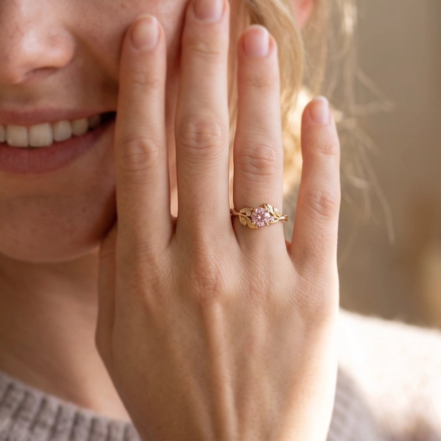 Daphne’s Dawn | Round Cut Pink Sapphire Engagement Ring