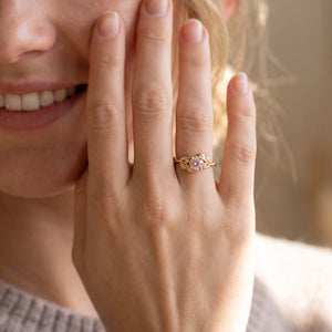 Daphne’s Dawn | Round Cut Pink Sapphire Engagement Ring
