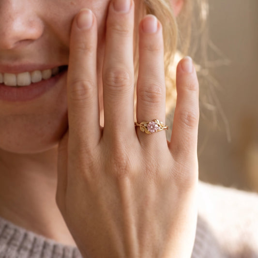 Daphne’s Dawn | Round Cut Pink Sapphire Engagement Ring