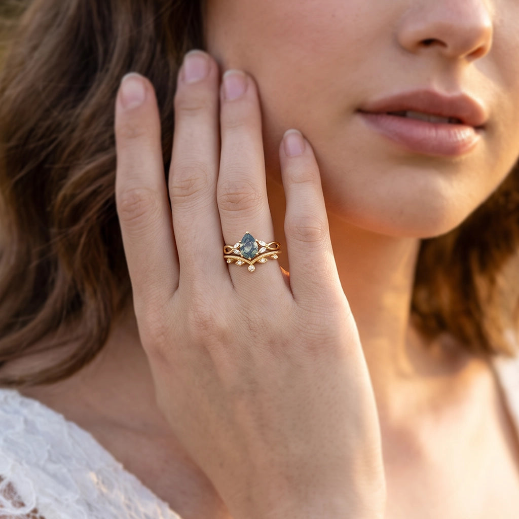 Coralie's Meadow | Pear Moss Agate Foliage Bridal Duo
