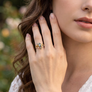 Daphne’s Laurel | Hexagon Cut Moss Agate & Emerald Vine Duo