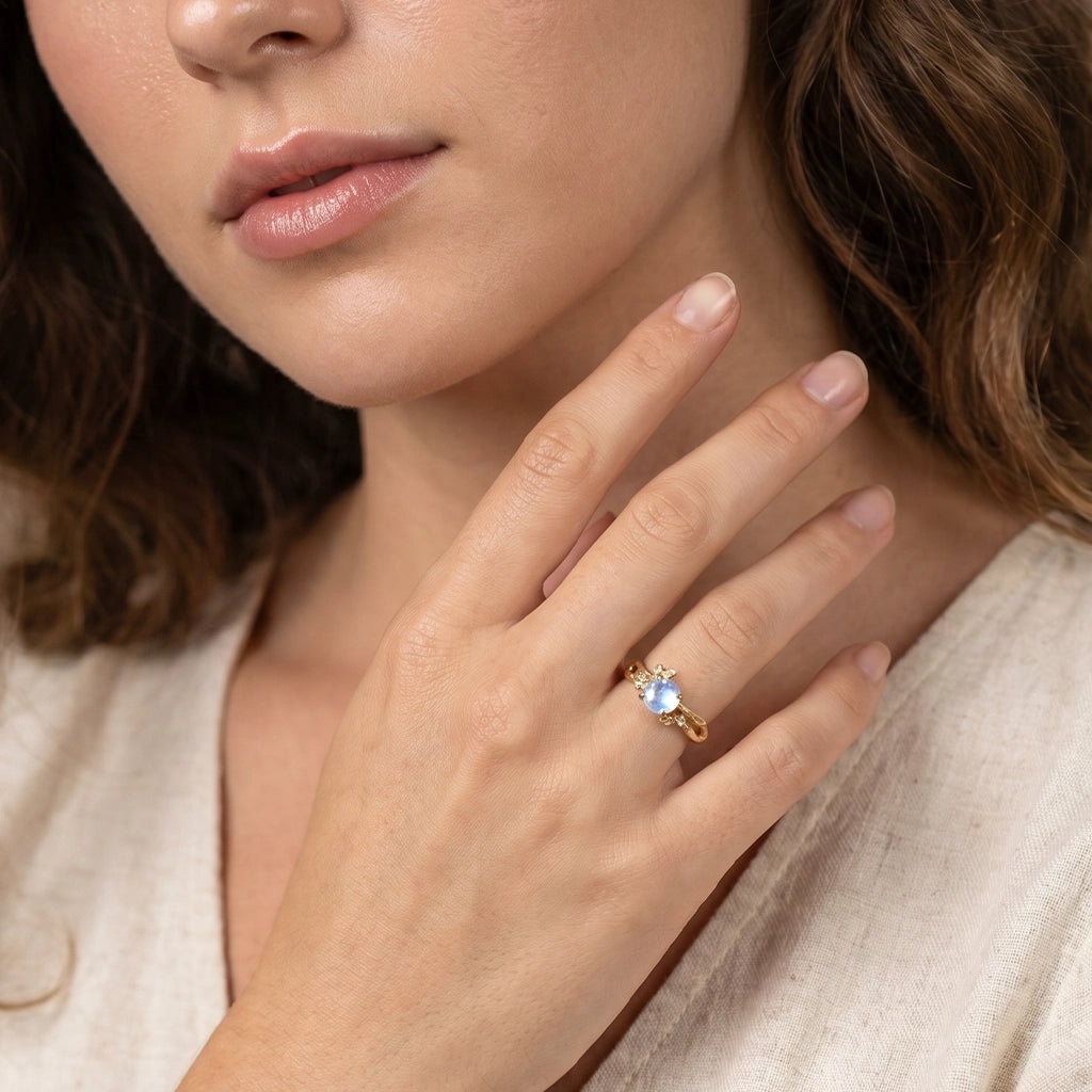 Luna’s Twig | Round Moonstone & Organic Vine Ring.