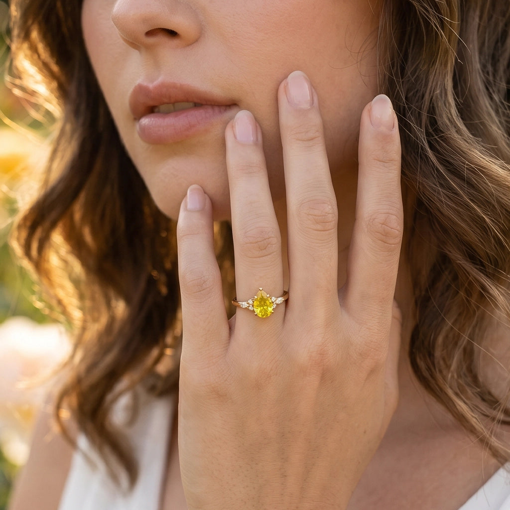 Sophie's Dew | Pear Cut Natural Yellow Sapphire Engagement Ring.
