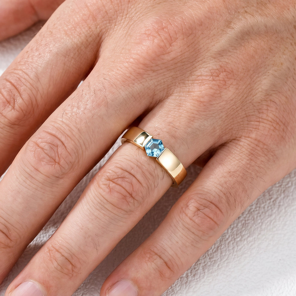 Oceanus’ Deep | Hexagon Aquamarine Tension Set Men‘s Band