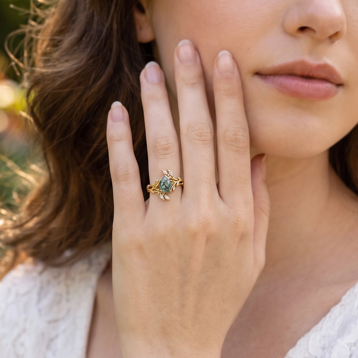 Isadora's Interlace | Pear Moss Agate Foliage Bridal Duo