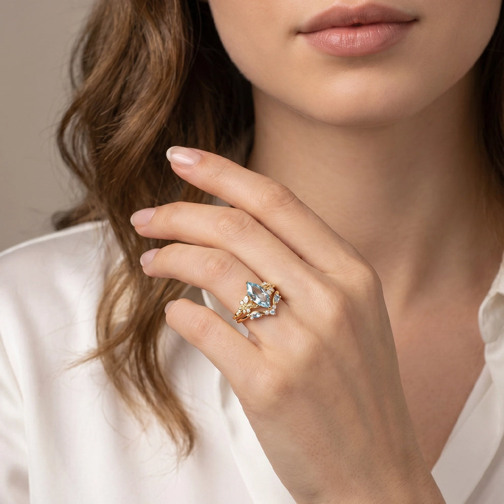 Marina’s Tide | Marquise Aquamarine Bridal Set 2pcs.
