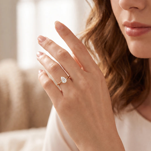 1.0ct Pear Shaped Moissanite Classic Solitaire Ring