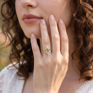 Cassandra’s Wildwood | Kite Cut Moss Agate Chevron Bridal Duo