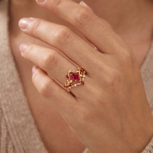 Titania’s Velvet | Kite Fantasy-Cut Ruby Foliage Bridal Duo