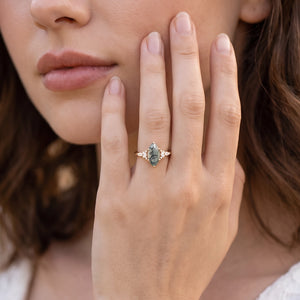 Sylvie’s Dew | Classic Marquise Moss Agate Engagement Ring with Diamond Accents