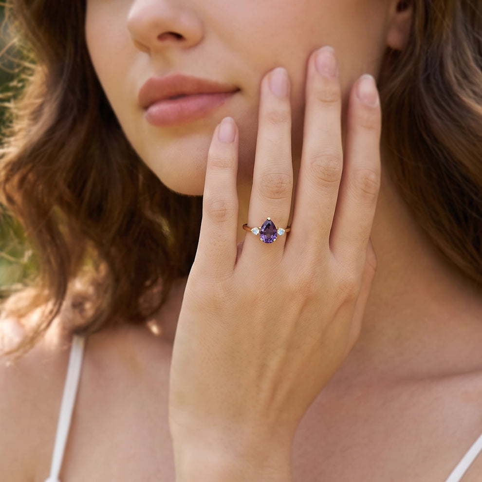 Selene’s Mirage | Pear Tanzanite & Moonstone Engagement Ring