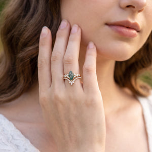 Diana’s Glade | Marquise Moss Agate Cluster Chevron Bridal Set 2pcs