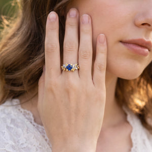 Seraphine’s Bloom | Princess Cut Sapphire with Citrine Floral Engagement Ring
