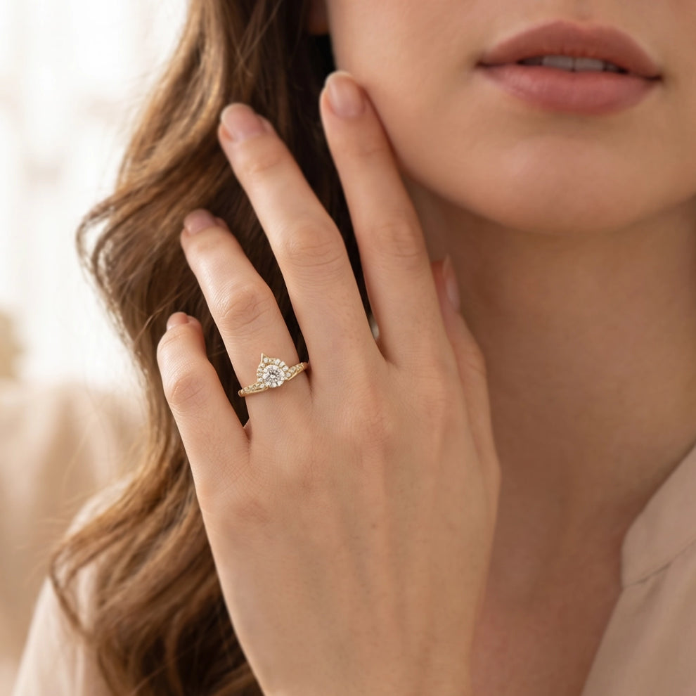 Aurora’s Dew | Diamond Half Halo Engagement Ring