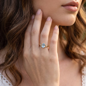 Marina’s Foliage | Oval Blue Aquamarine Botanical Engagement Ring