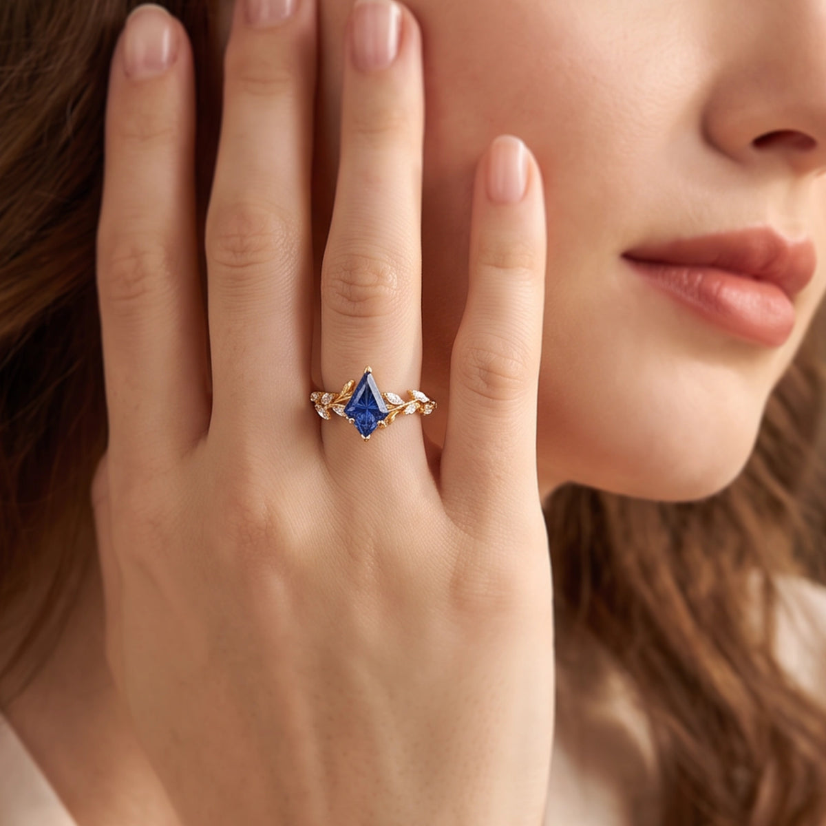 Theodora’s Cerulean | Kite Fantasy-Cut Royal Blue Sapphire Foliage Engagement Ring