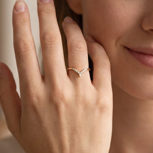 Celine’s Radiance | Round Diamond Half Eternity Chevron Wedding Band