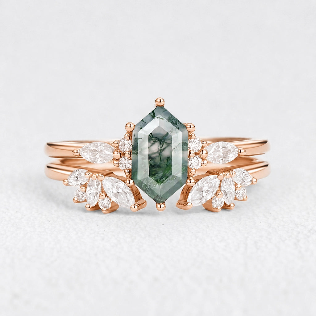 Sophia’s Serenity | Hexagon Moss Agate Bridal Set 2pcs.