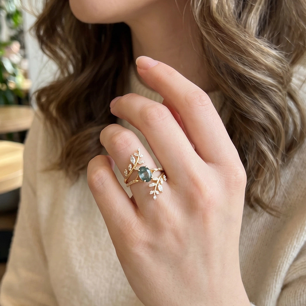 Daphne’s Wreath | Oval Moss Agate Cluster Enhancer Bridal Set 2pcs.