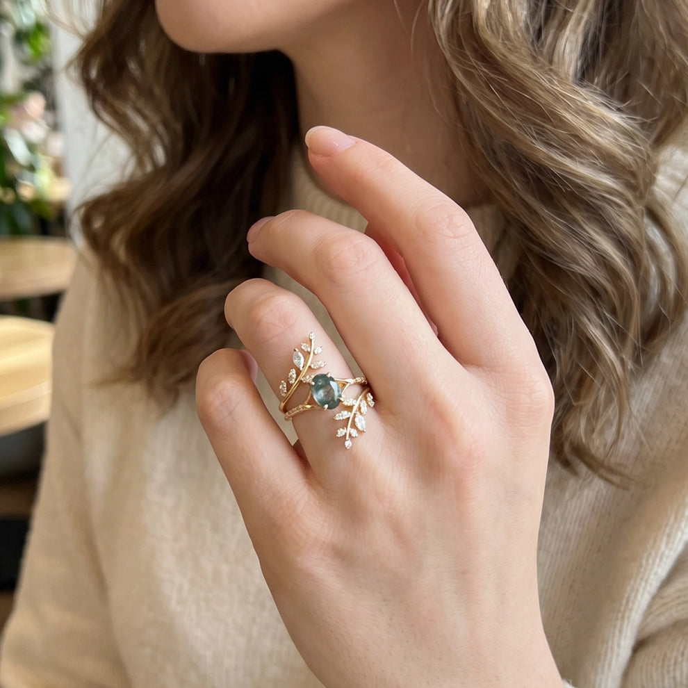 Daphne’s Wreath | Oval Moss Agate Cluster Enhancer Bridal Set 2pcs.
