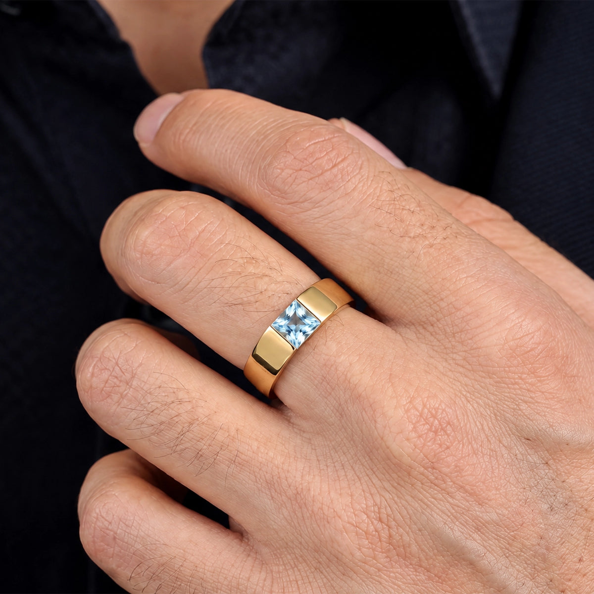 Orion’s Tide | Princess-Cut Aquamarine Men’s Band