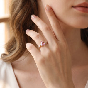 Aphrodite’s Peony | Kite-Cut Pink Sapphire Foliage Engagement Ring