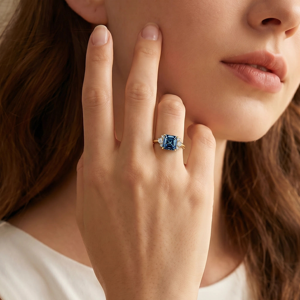 Alexandra’s Brilliance | Asscher Cut Blue Sapphire Engagement Ring