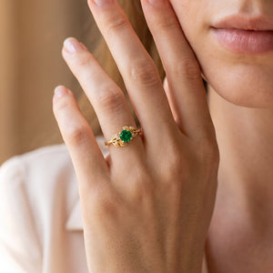Diana’s Verdant | Round Cut Emerald Foliage Engagement Ring