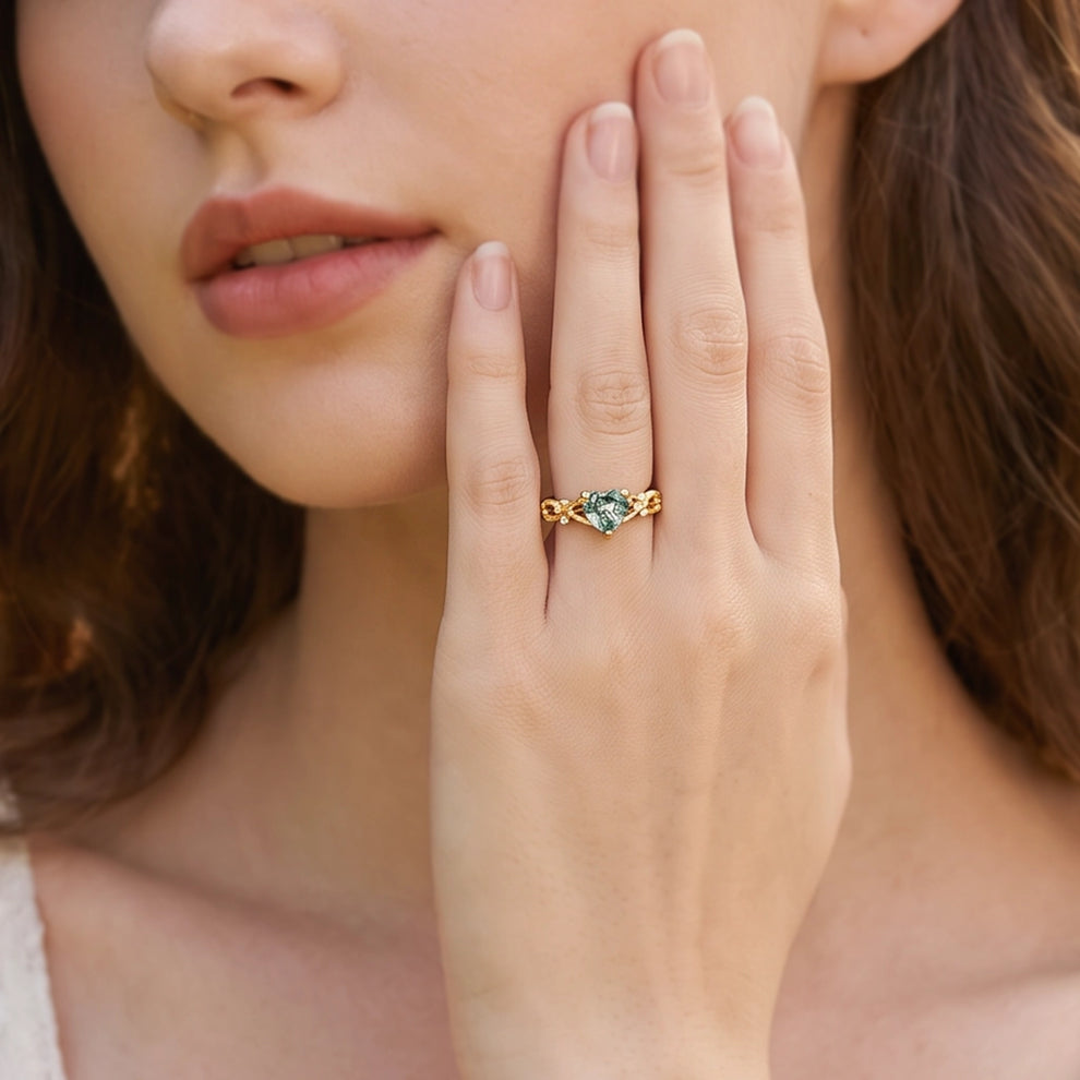 Alexandra’s Heart | Heart Cut Moss Agate Engagement Ring