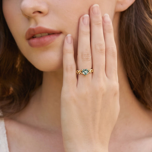 Alexandra’s Heart | Heart Cut Moss Agate Engagement Ring