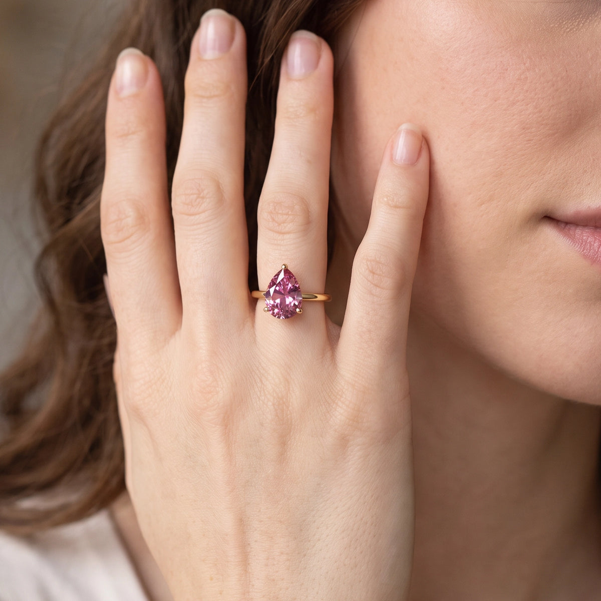 Celina's Reverie | 3CT Pear Cut Pink Sapphire Solitaire Engagement Ring