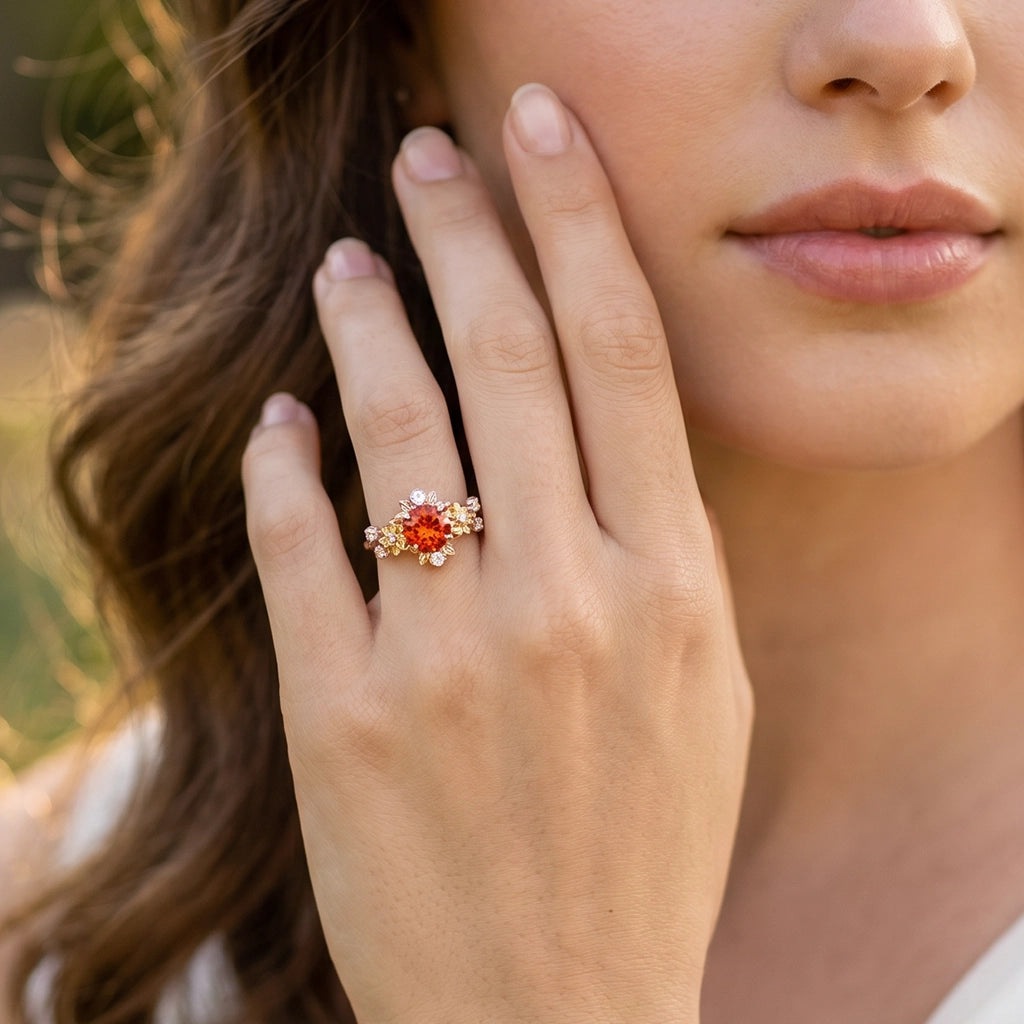 Eve's Garden Mandarine Garnet Engagement Ring, Mandarine Orange Garnet ring.