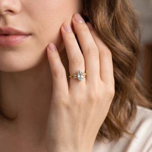 Marina’s Foliage | Marquise Blue Aquamarine Botanical Engagement Ring