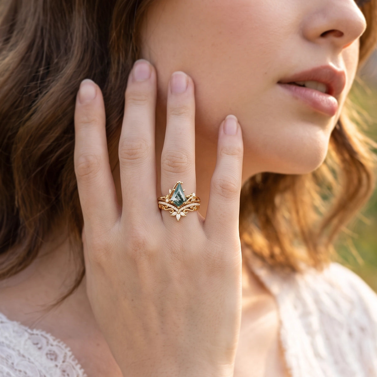 Alexandra's Heritage | Kite Moss Agate Bridal Duo