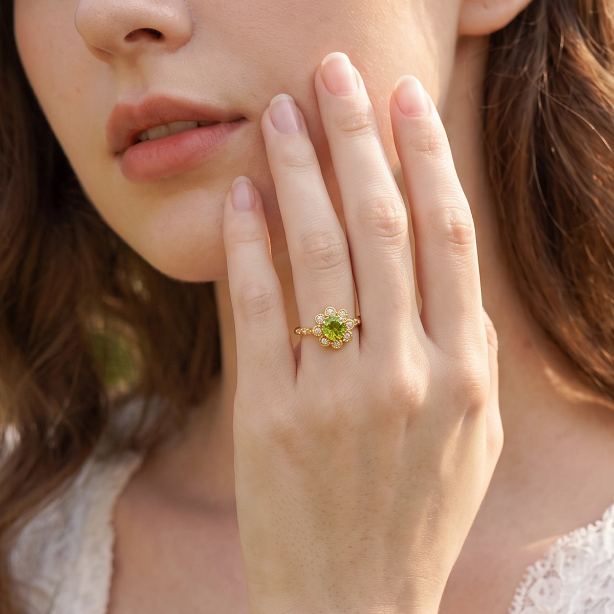 Isadora’s Jardin | Round Green Sapphire Engagement Ring
