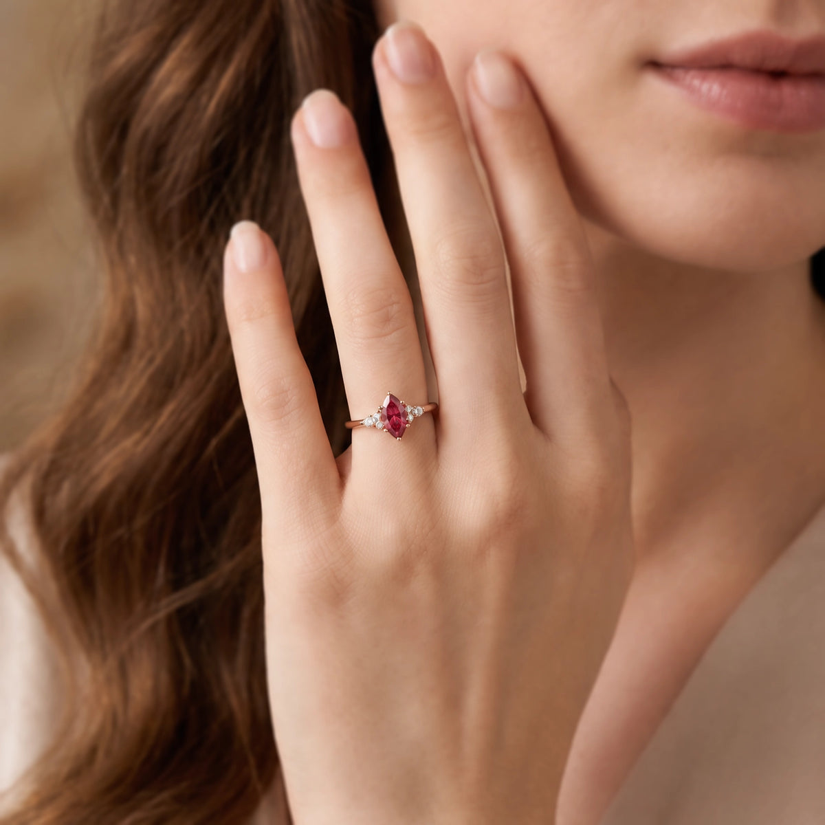 Valencia’s Crimson | 1CT Fantasy-Cut Marquise Ruby Vintage Engagement Ring