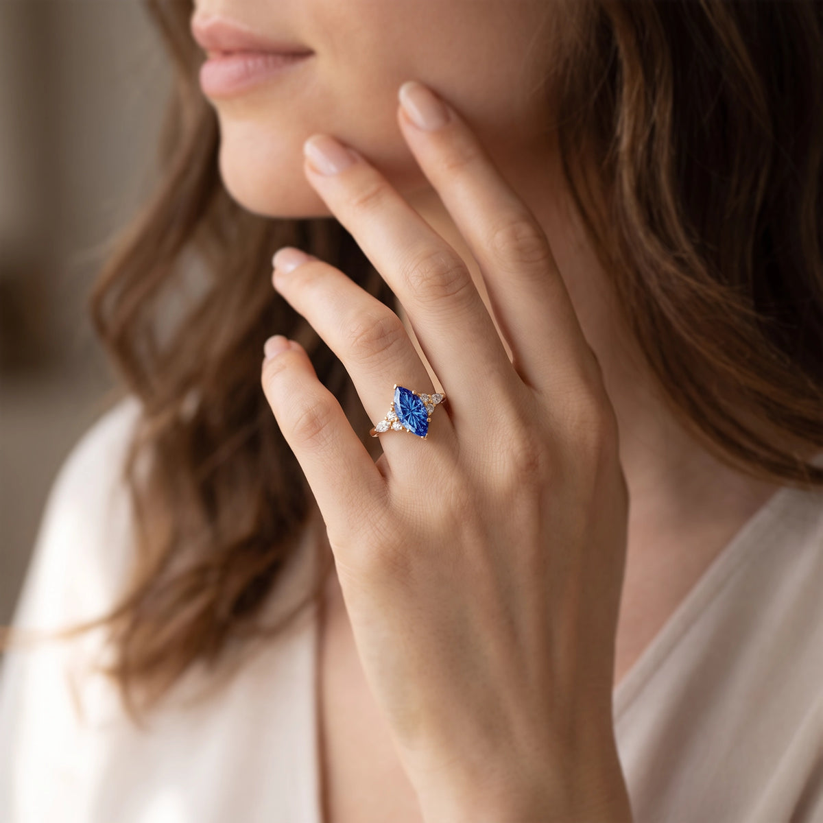 Joséphine’s Diadem | Marquise Fantasy-Cut Blue Sapphire Vintage Engagement Ring