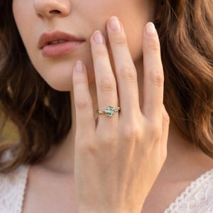 Flora’s Sprig | Round Moss Agate Botanical Engagement Ring