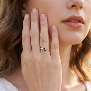 Isadora’s Meadow | Emerald Moss Agate & Moissanite Engagement Ring