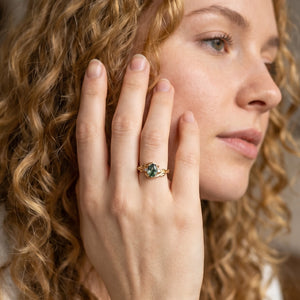 Oval Cut Moss Agate Branches Vintage Engagement Ring.