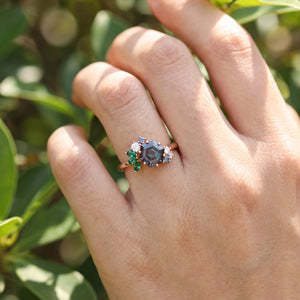 Isadora’s Prism | Hexagon Alexandrite Cluster Engagement Ring