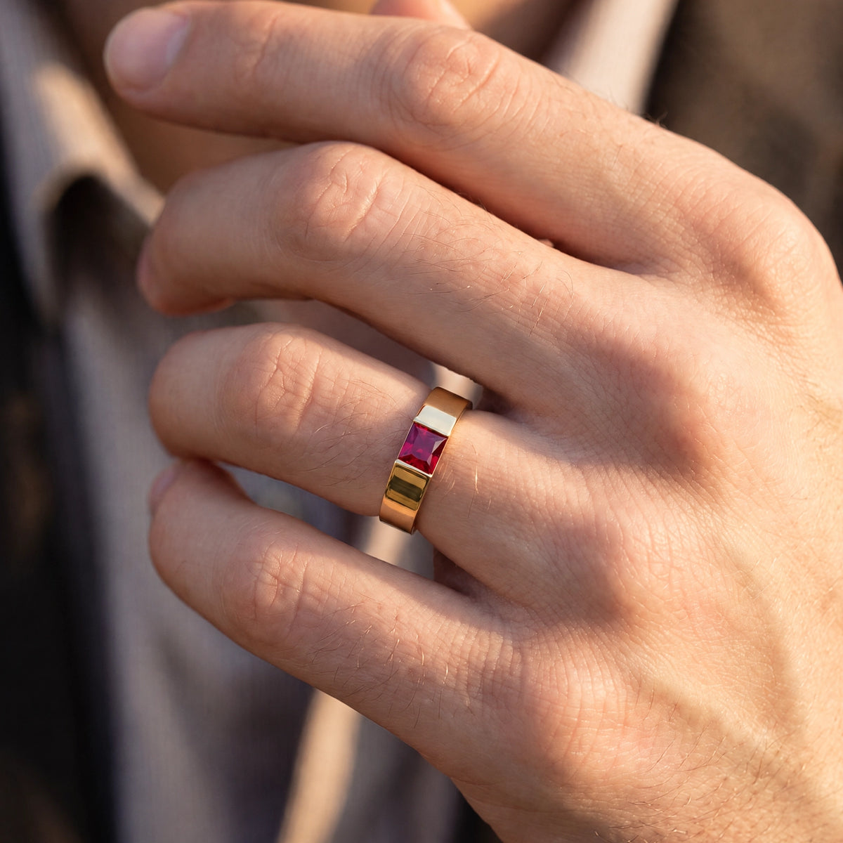 Orion’s Betelgeuse | Princess-Cut Ruby Men’s Band
