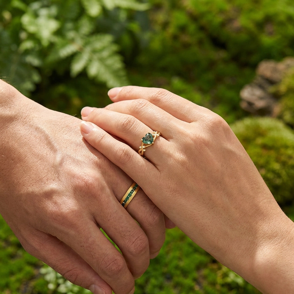 Sylvie’s Heartstring | Heart Cut Moss Agate Infinity Couple Set 2pcs.