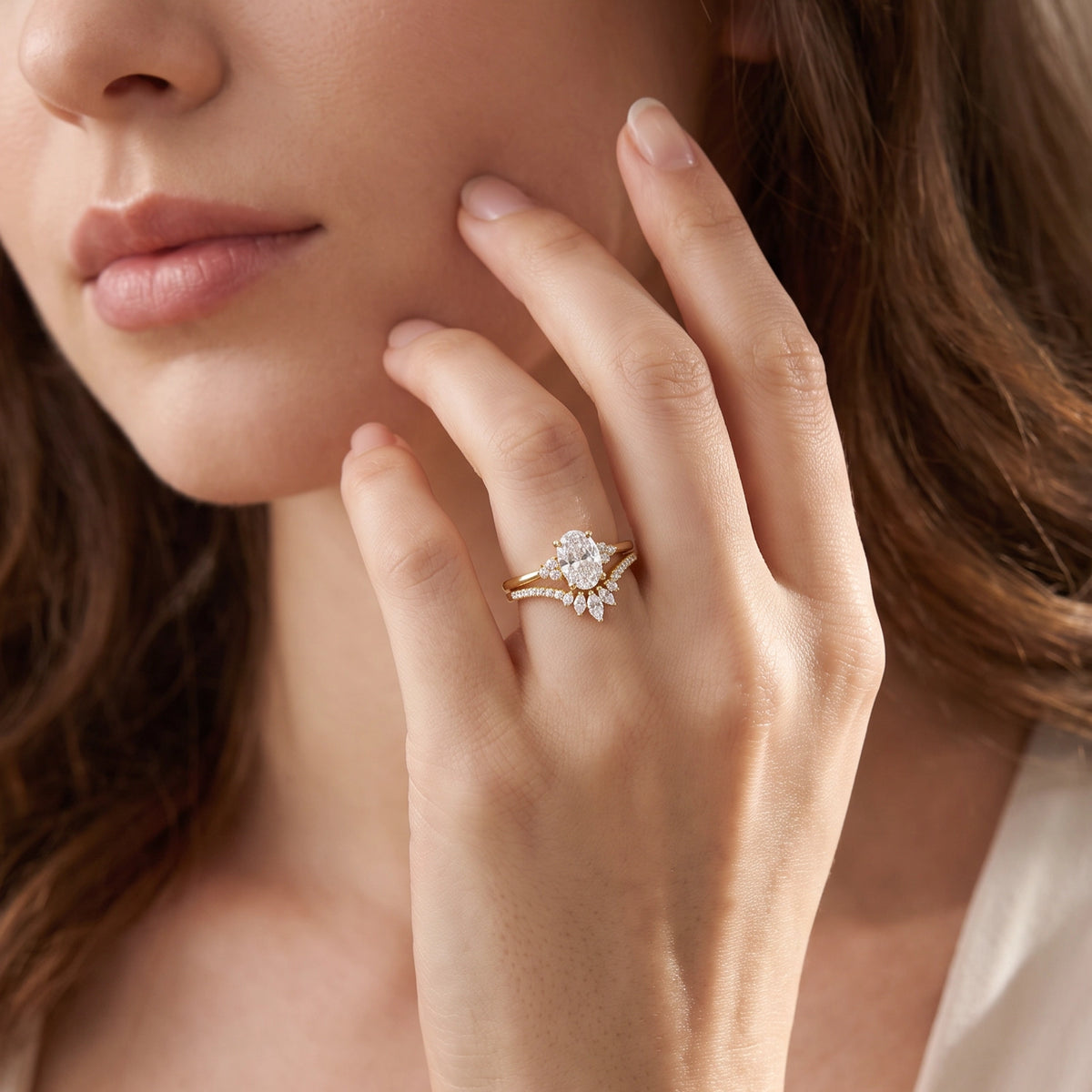 Ophelia‘s Circlet | 1.5CT Oval Diamond Chevron Bridal Duo