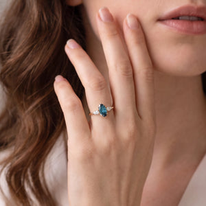 Aurelia’s Vesper | Fantasy-Cut Marquise London Blue Topaz Vintage Engagement Ring