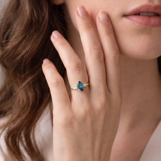 Aurelia’s Vesper | Fantasy-Cut Marquise London Blue Topaz Vintage Engagement Ring